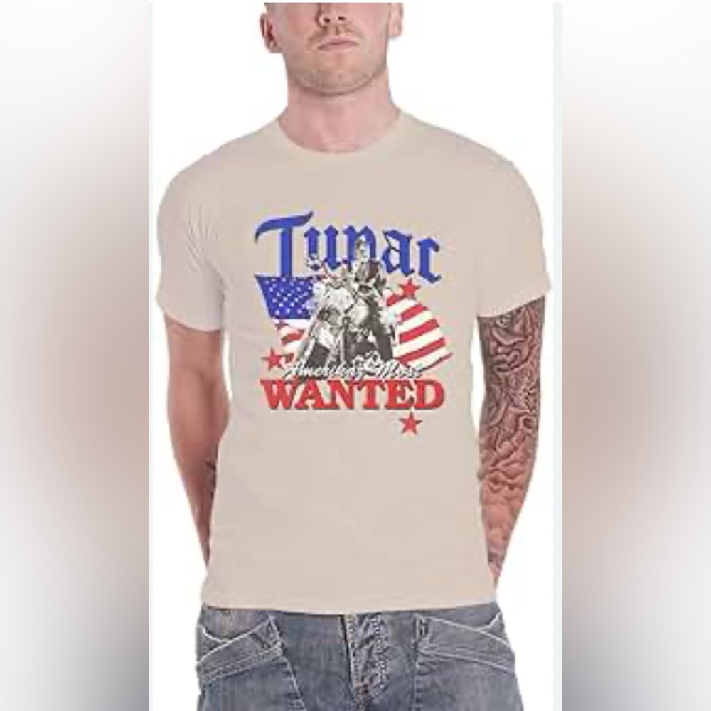 NWT PACSUN TUPAC Amerika’s Most Wanted 100% Cotton Off White Graphic Shirt Med